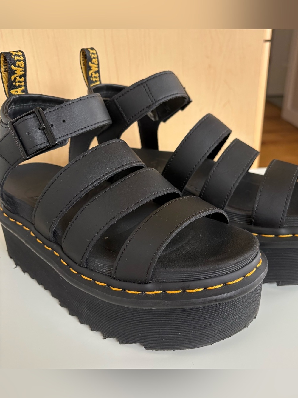 Dr. Martens Blaire Platform Sandal Black Leather Size 7 Nearly New - Picture 12 of 12